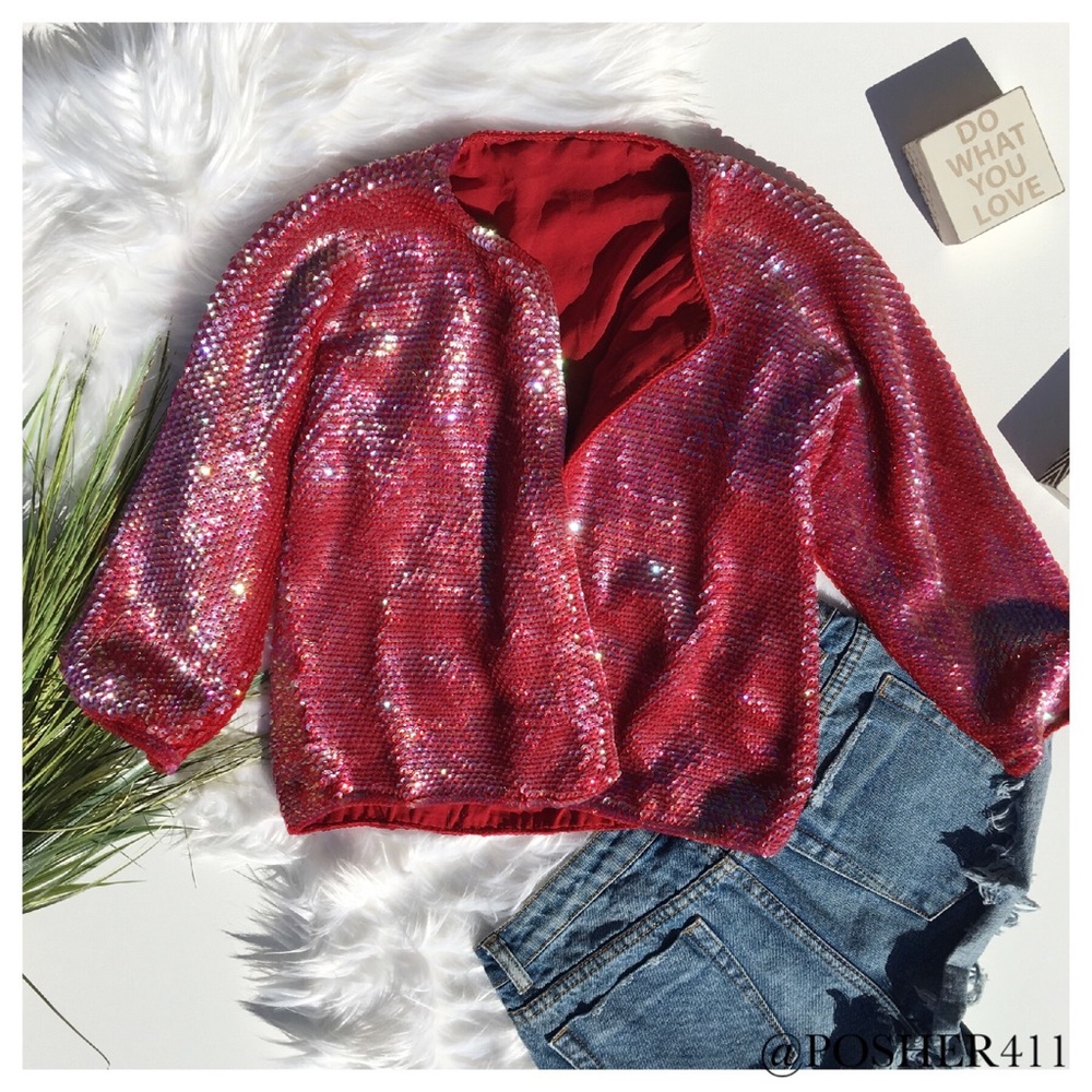 RED VINTAGE SEQUIN CARDIGAN